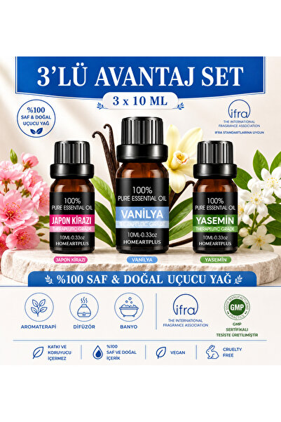 homeartplus 3x10 ml Esans Japon kirazı , Vanilya , Yasemin  Koku Buhurdanlık ...