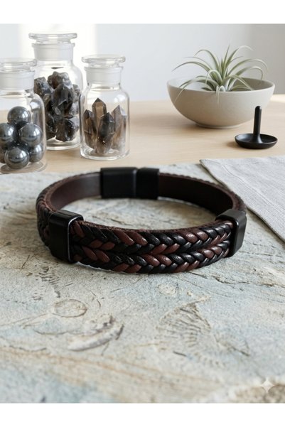 Liacharm Father's Day Special Knitted Model Brown Men's Leather Bracelet