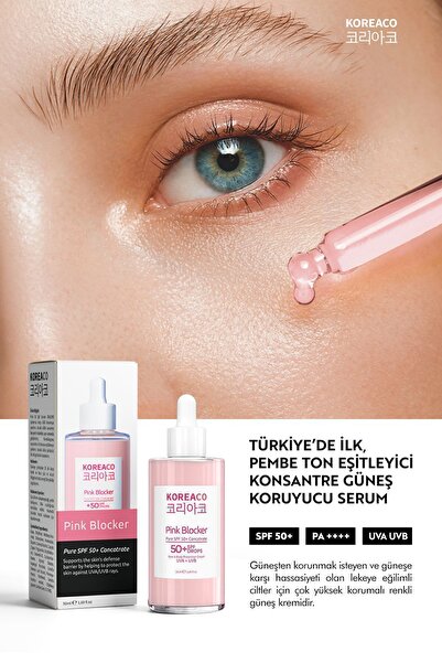 KOREACO Blocker Pink %100 SPF 50+ Ton Eşitleyici Yüksek UVB+UVA Korumalı Güneş Sütü