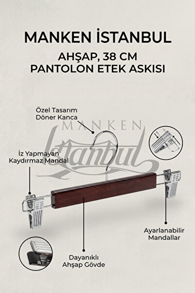 Manken İstanbul Deluxe drveni vješalica za pantalone i suknje od 5 delova u c...