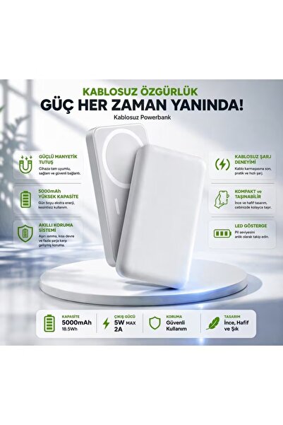 HİBOTEKNO IOS /12/13/14/15/16/17 Uyumlu Yeni Magsafe Battery Pack 5000mah Taş...