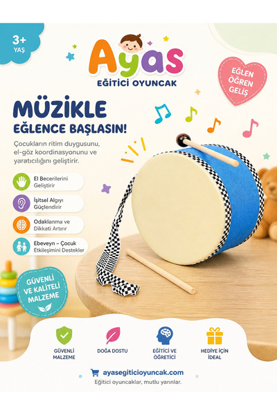 AyasEğiticiOyuncak Orjinal Gerçek Çocuk Darbukası - Mavi