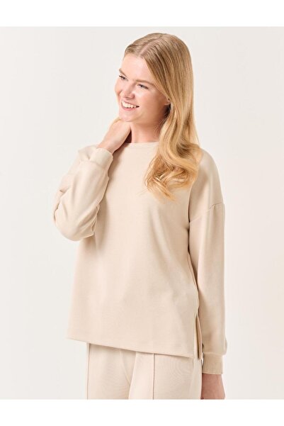 Jimmy Key Beige Long Sleeve Oversize Crew Neck Sweatshirt