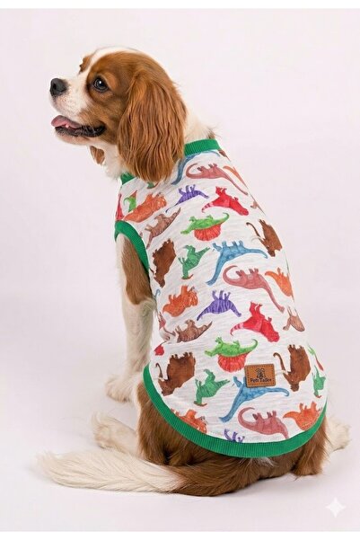 Peti Tailor Köpek Tişörtü Dinozor Desenli Büyük Irk İnce Yazlık Yeşil Detaylı...