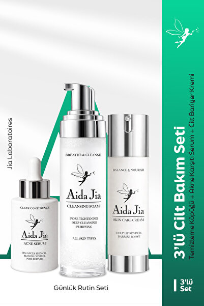 AİDA JİA 3’lü Cilt Bakım Seti | Temizleme Köpüğü + Akne Karşıtı Serum + Cilt ...