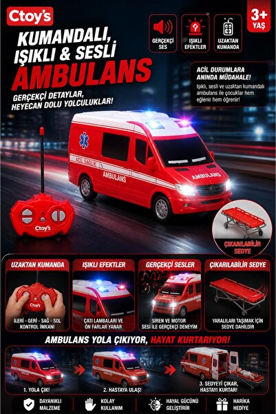 Need Ctoy Kumandalı Işıklı ve Sesli Ambulans / İtfaiye Minibüsü 1:32