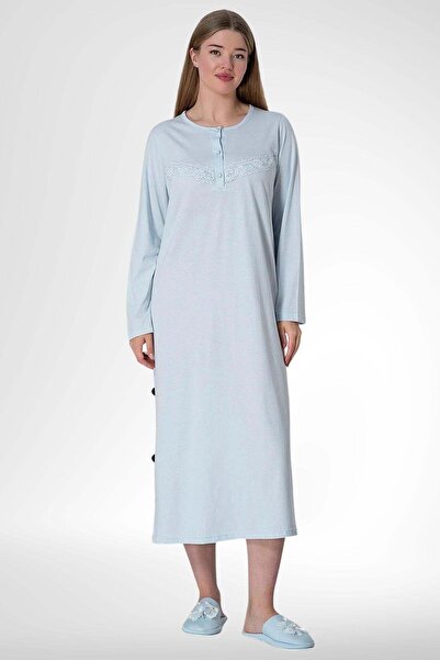 Mecit Pijama قميص نوم أزرق مقاس كبير بأكمام طويلة من Mecit 5824