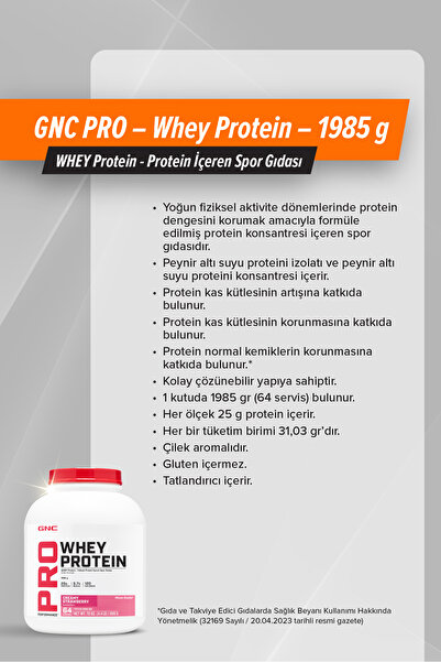 GNC PRO – Whey Protein – 1985 g (64 servis) - Çilek Aromalı