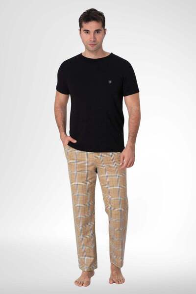 Mecit Pijama طقم بيجامة رجالي مقاس كبير منقوش باللون الأسود من Mecit 2909