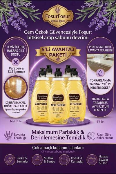 FoşurFoşur By Cem Özkök Lavanta Kokulu Bitkisel Sıvı Arap Sabunu 750 ml 5 Adet (Sls-Paraben içermez)