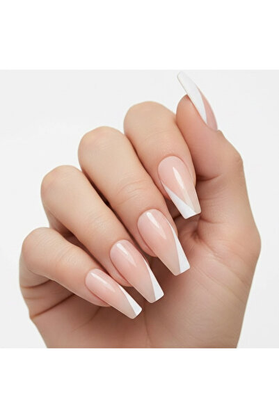 EDA LUXURY BEAUTY 24'lü Natürel Pembe Beyaz French Takma Tırnak Lüks Doğal Ex...