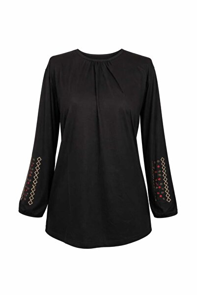 Nacar Moda Kadın Likralı Orta Yaş Ve Üzeri Dört Mevsim Siyah Anne Penye Bluz ...