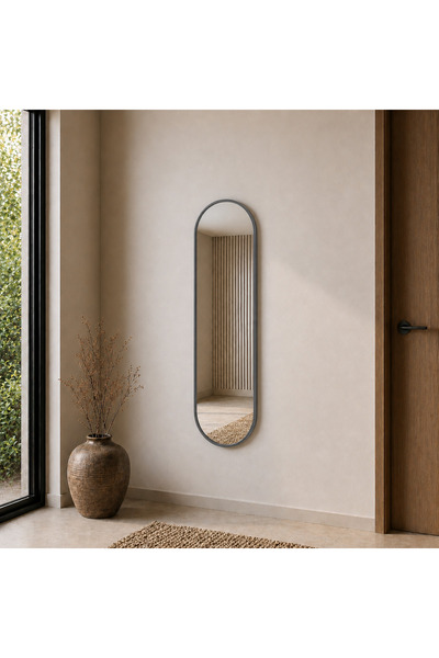 Aypars Atölye Modern MDF çerçeve Oval Boy Aynası 40x120 cm – Minimalist Gri Ç...