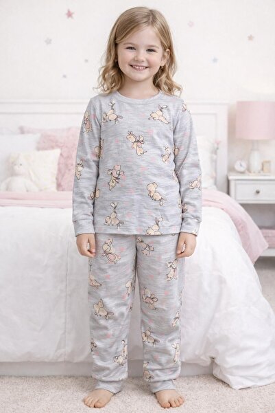 ELMASS Diamond girl rabbit print long sleeve pajama set 1-9 years multi-color