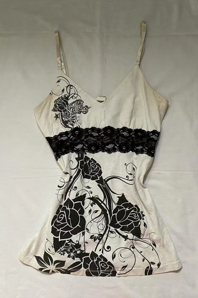 Köstebek Ecru Rose Lace Detailed Y2K Strap Crop Top