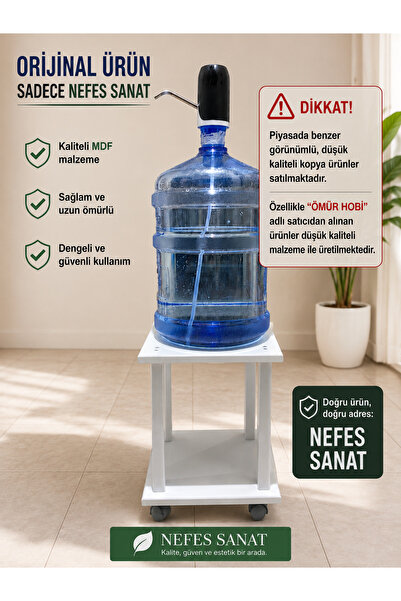 ÖMÜR HOBİ Tekerlekli Damacana Standı – Beyaz MDF Sehpa 30x30 cm, Su Pompası Uyumlu