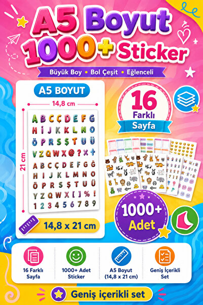 cabuk baskı 1000+ Adet Mega Sticker Seti 16 Sayfa A5 Ajanda Defter Etiket Seti