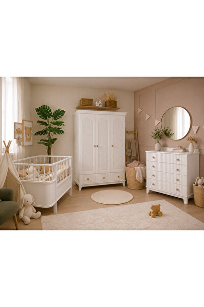 Koza Bohem %100 MDF Büyüyen Maxi Bebek Odası Takımı ( 3 Kapılı Dolap & Şifonyer & 80x130 Büyüyen Beşik )