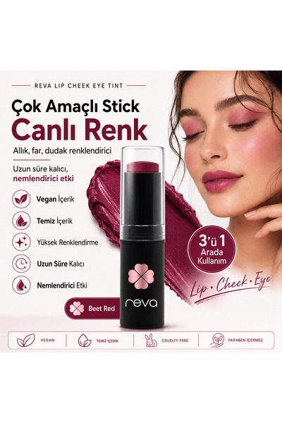 REVA Çok Amaçlı Stick Allık, Far, Dudak Renklendirici & Lip Cheek Eye Tint-ve...