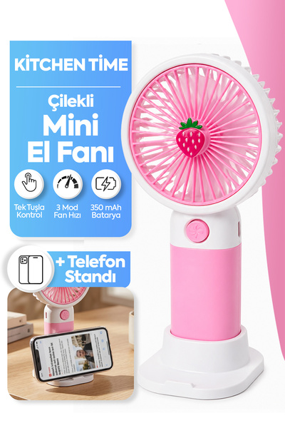 Kitchen Time ÇİLEK Tasarım 3 Kademeli Sessiz Mini El Masa Fan Vantilatör Turb...