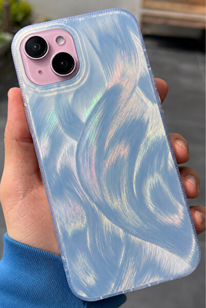 EDELFU iPhone 15 PLUS ve 14 PLUS için Gümüş Renk Tüy Desenli Yanları Silikon ...