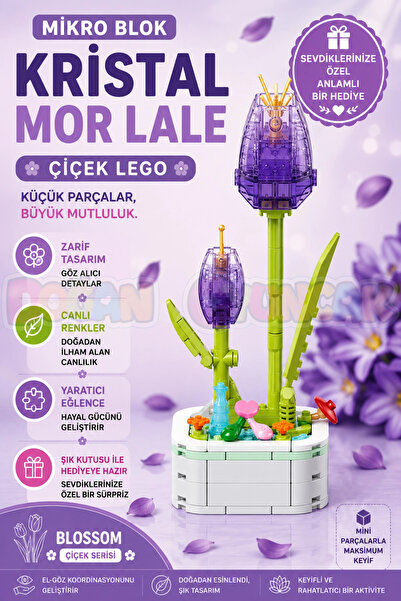 Doğan Oyuncak Dünyası Mikro Blok Kristal Mor Lale Çiçek Lego - Lego Setleri M...