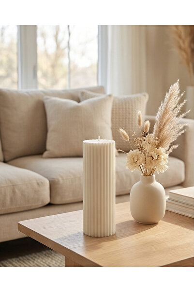 LUMİNA Büyük Kendi nervürlü sütun mum,Silindir Mum - Pillar Mum Soya Wax Mum
