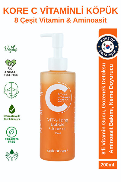 celleanser Kore Yüz Temizleme Köpüğü - 8 Çeşit Vitamin(A, B3, B5, B6, B7, B12...