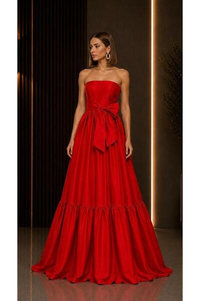SERAVENZA COUTURE Maxi Skirt with Ruffle Detail, Stylish Strapless Event Dres...