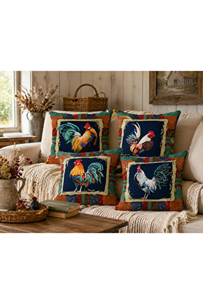 Sister Home Design Vintage Rooster Patterned Decorative Throw Pillow Covers S...