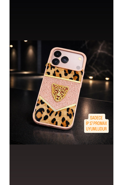 SLEEK İPHONE 17 PROMAX fit Stylish v Luxury Leopard Shaped Leopard Feathered Premium Phone Case