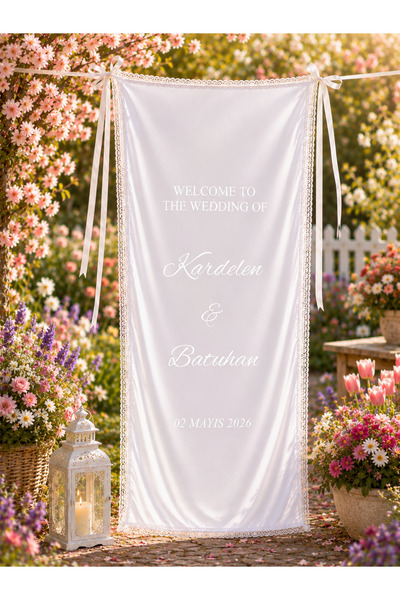 lafazan Dantelli Şifon Karşılama Panosu Organizasyon Düğün Söz Nişan Wedding Evlenme Teklifi Doğum Günü