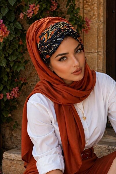 Aişe tesettür Tan Ethnic Pattern Ready-To-Wear Shawl