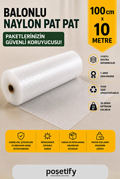 POŞETİFY 100 cm x 10 m Balonlu Naylon Patpat | 1. sınıf | 3 Katlı | 10 m2 | 3...