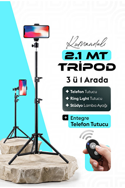 EN SİGA Bluetooth Kumandalı Tripod 2.1 Mt 360 Döner Başlıklı Telefon Tutucu R...