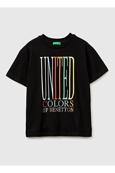 United Colors of Benetton Siyah Erkek Çocuk Baskılı T-Shirt 3I1XC10S4