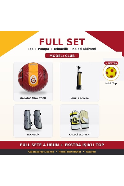 Galatasaray Lisanslı Futbol Topu Full Set Eldiven Tekmelik 5 Numara 10 Model ...