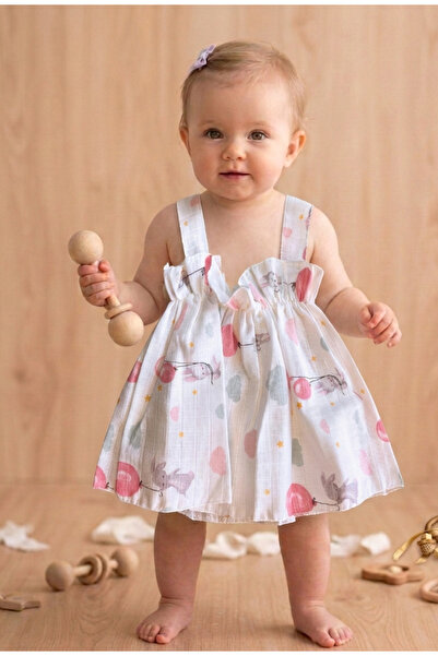 Berço Baby فستان بناتي من الموسلين بنقوش للعيد - أنيق ومريح للاستخدام اليومي