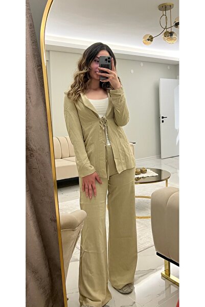 Line By Touches Çağla Yeşili Belden Bağlamalı Ceketli Pantolon Takım