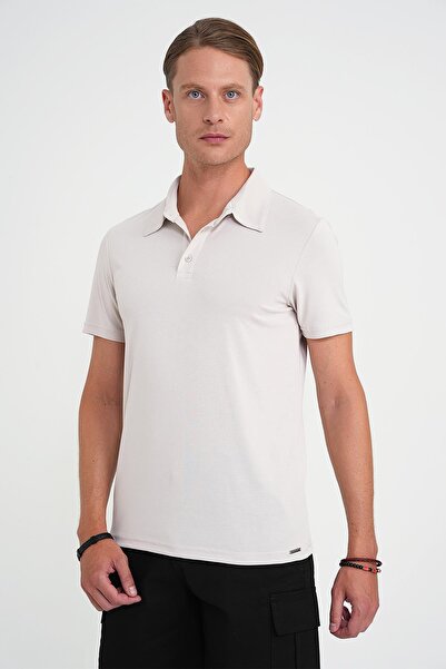 Efor Comfort Fit Modal Blend Non-Curling Polo Collar Stone T-Shirt Ts 903