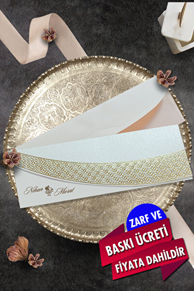 Cem Davetiye Düğün Nişan Nikah Kına Davetiyesi 3332 (100 ADET) Baskı Dahil