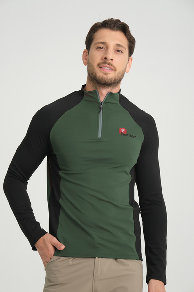 PEUR RIDER SHOP تي شيرت رجالي بأكمام طويلة مزين بسحاب وأكمام طويلة باللون الأسود