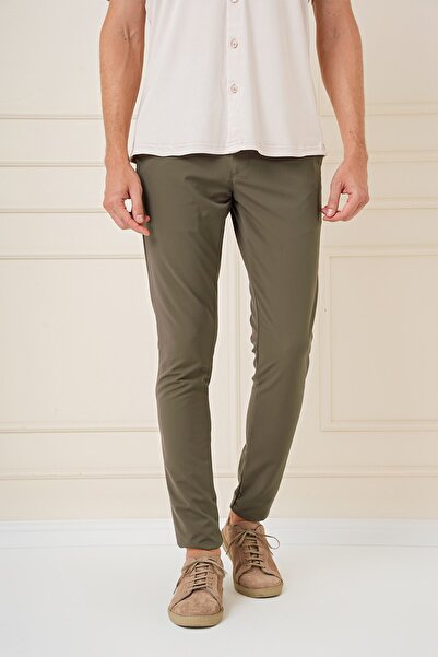 Efor Slim Fit Yan Cepli Düz Esnek Casual Haki Pantolon P 1144