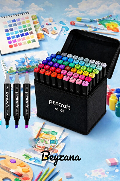 BEYZANA Pencraft 60’lı Çift Taraflı Marker Kalem Seti Çantalı