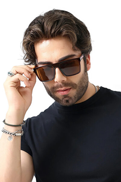 Lozzo Men's Brown Polarized Sunglasses with Square Accessories 23061 C3 P