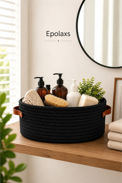 Epolaxs Kulplu Jüt Hasır Oval Organizer Sepet Dekoratif Banyo Düzenleyici Çok...