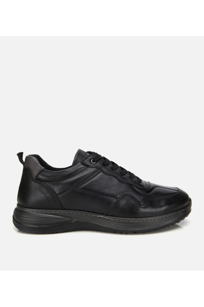 Hotiç Men's Leather Black Comfort Sports Shoes with Stitching Detail