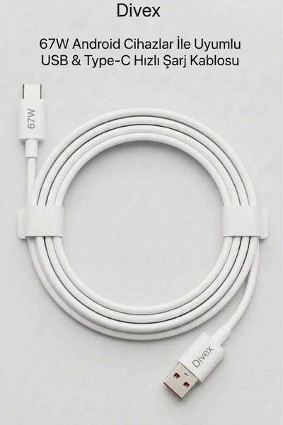 Divex 67W Usb&Type-C 1 Metre Tüm Android Cihaz Uyumlu Hızlı Şarj Kablosu