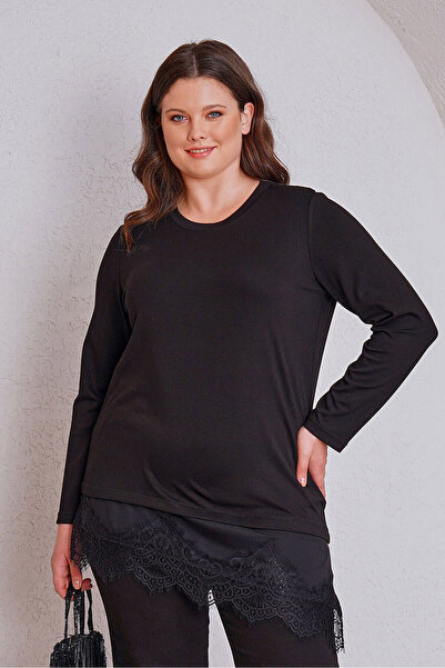 Büyük Moda Long Sleeve Lace Detail T-Shirt