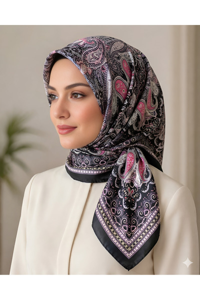 ŞALSERA Twill İpek Eşarp , Etnik Desen Lüks Görünüm ( 90 x 90 cm )